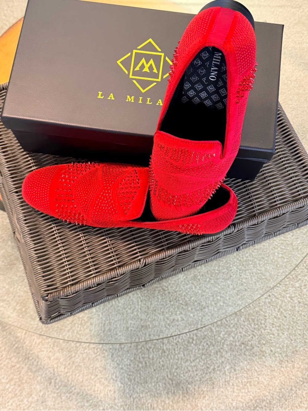 La Milano Red Studded Men's Slip-On Loafers